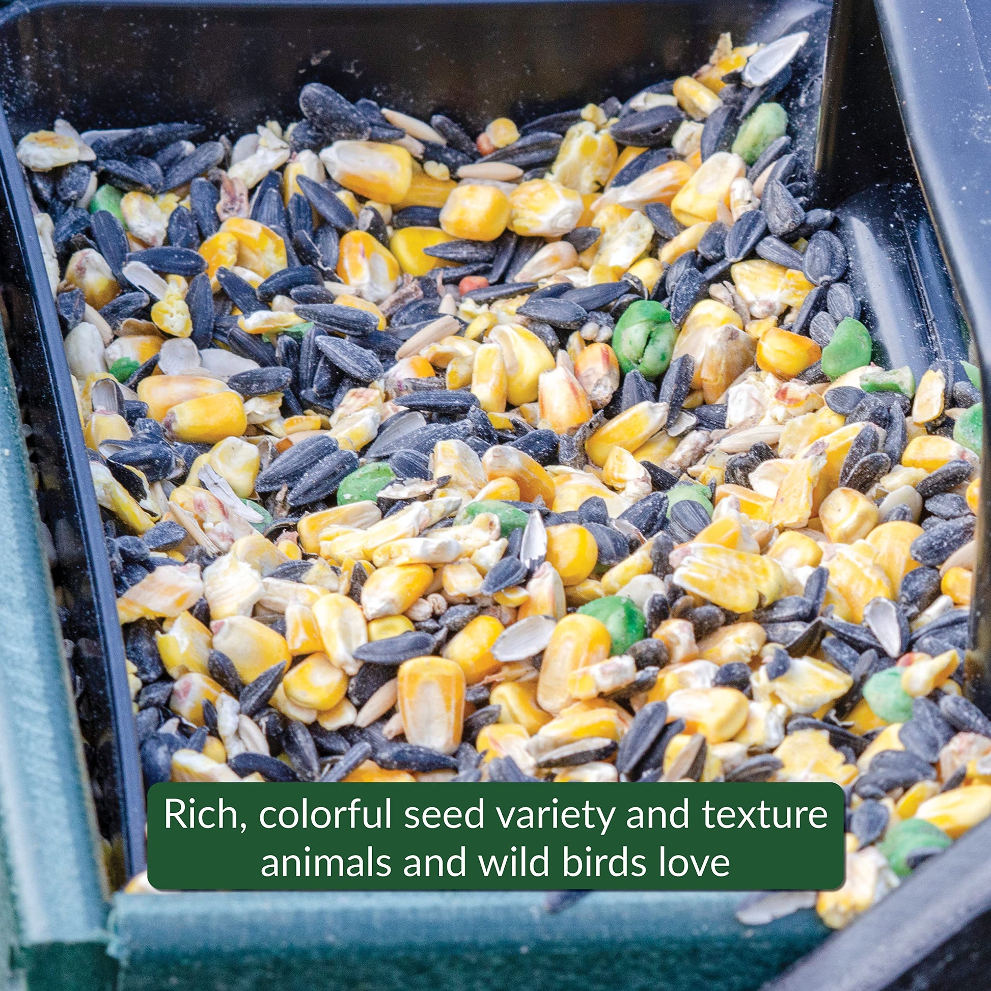 Brand: LyricFeatures: All-natural mix high in nutrients Hand-crafted mix of corn, black oil sunflower, red milo, whole oats, peanuts and green peas. Attracts squirrels, rabbits, turkeys, jays, cardinals, chickadees and many more See a wide variety of natu