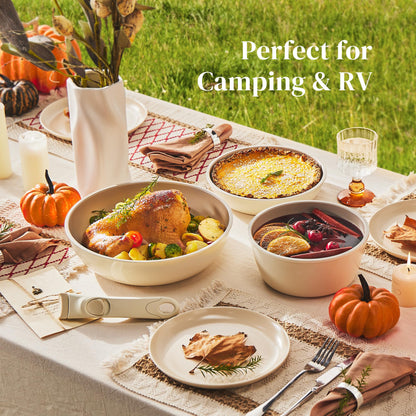 Redchef Ceramic Pots and Pans Set, Nonstick Kitchen Cookware Set with Detachable Handle, Non Toxic Cookware Set 16pcs, PFAS PFOA & PTFE Free, RV Ceramic Cookware for Camping, Dishwasher/Oven Safe