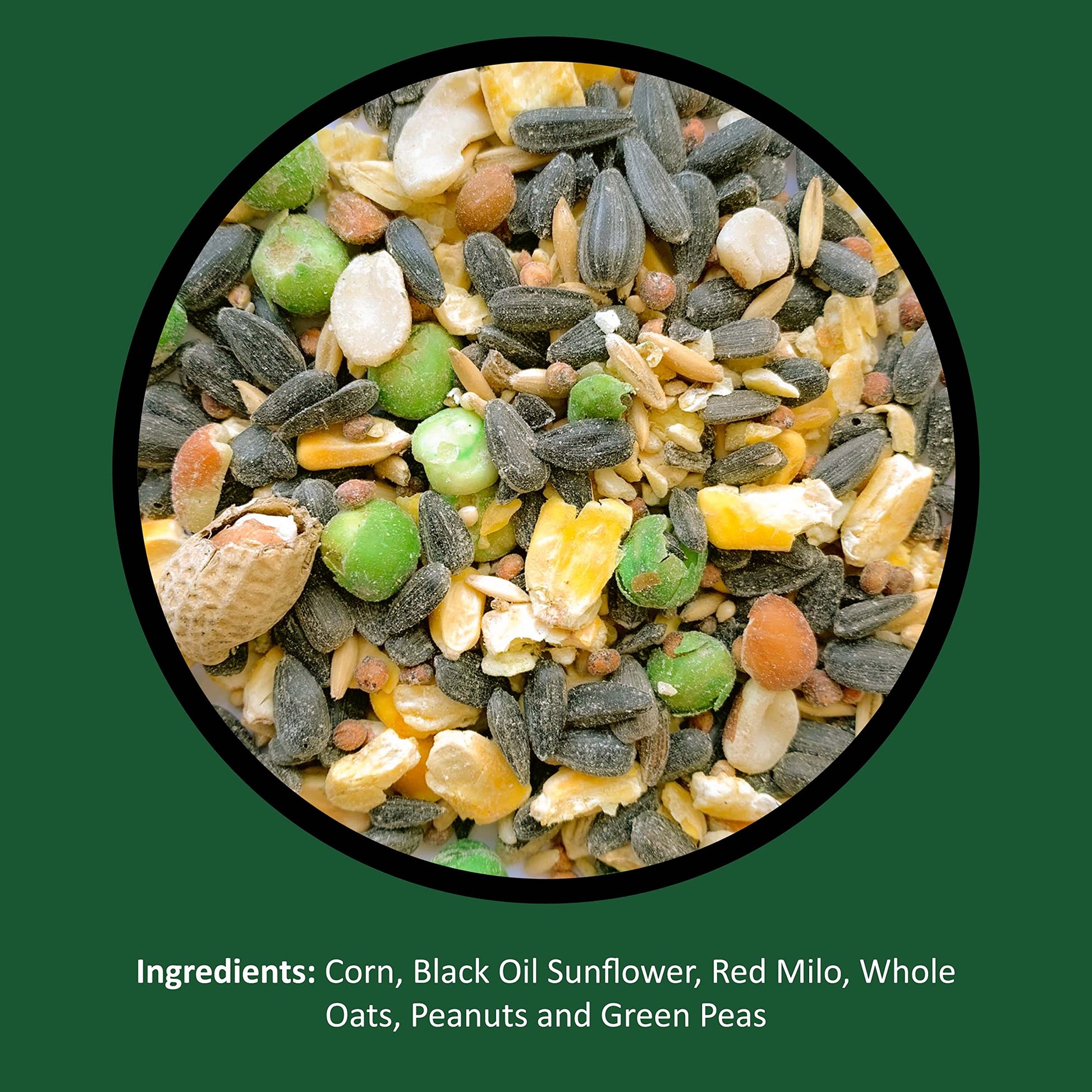 Brand: LyricFeatures: All-natural mix high in nutrients Hand-crafted mix of corn, black oil sunflower, red milo, whole oats, peanuts and green peas. Attracts squirrels, rabbits, turkeys, jays, cardinals, chickadees and many more See a wide variety of natu