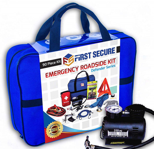 "Commission Eligible" Brand: FIRST SECURE Color: Blue Details: TRAVEL WITH THE PEACE OF MIND YOU AND YOUR LOVED ONES DESERVE When you’re in an emergency roadside situation, the last thing you want is a car care kit filled with cheap, unreliable tools that