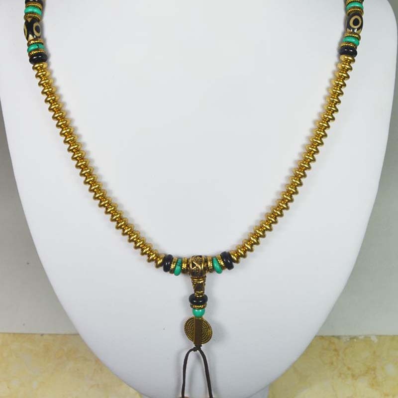 "Enhance your collection with 6.5mm Nepalese Copper Beads. 108 solid brass pieces with agate dzi, turquoise & copper accents. Unisex & exquisite!"