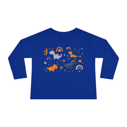 This adorable Dinosaurs, Flowers & Rainbows Toddler Tee is perfect for little ones who love vibrant and fun designs. Made with 100% combed, ring-spun cotton, this light fabric tee is comfortable and durable for all-day wear. With a toddler unisex fit, rib