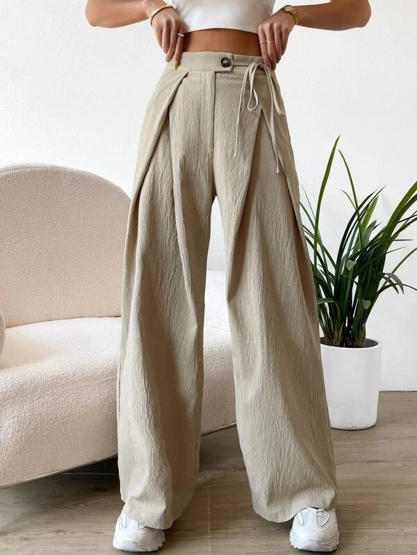 Women’s High-waist Lace-up Casual Wide Legged Pants