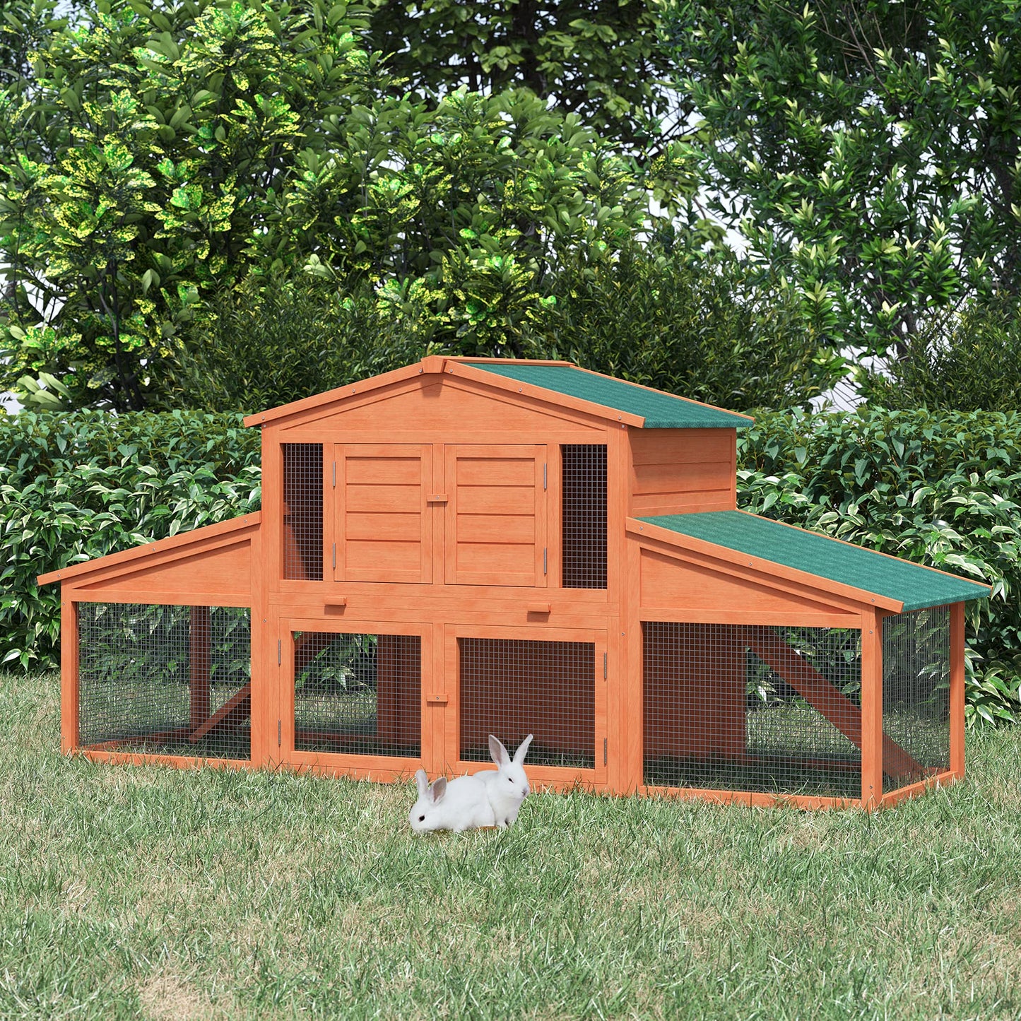 PawHut 89" L Outdoor Rabbit Hutch, Roam and Exercise Freely