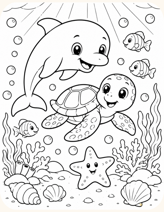 Ocean Adventures Coloring Book for Kids Ages 3–8 | Printable Ocean Animal Coloring Pages | Caribbean Beach Fun | Preschool Coloring Book PDF