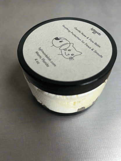 Gentle Nose & Paw Balm 4 oz jar with soothing protection for paws and snouts, lick-safe, fragrance-free formula.