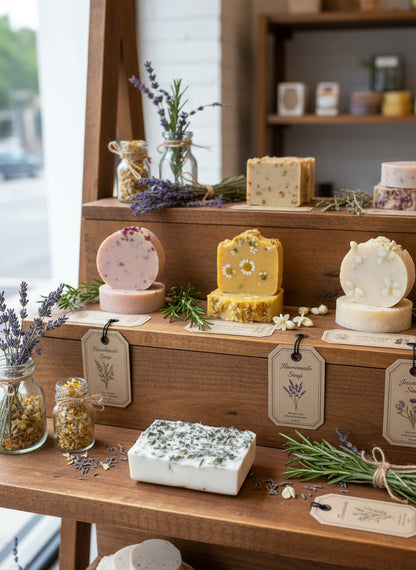 Block of blue cheese with green mold on a wooden cutting board