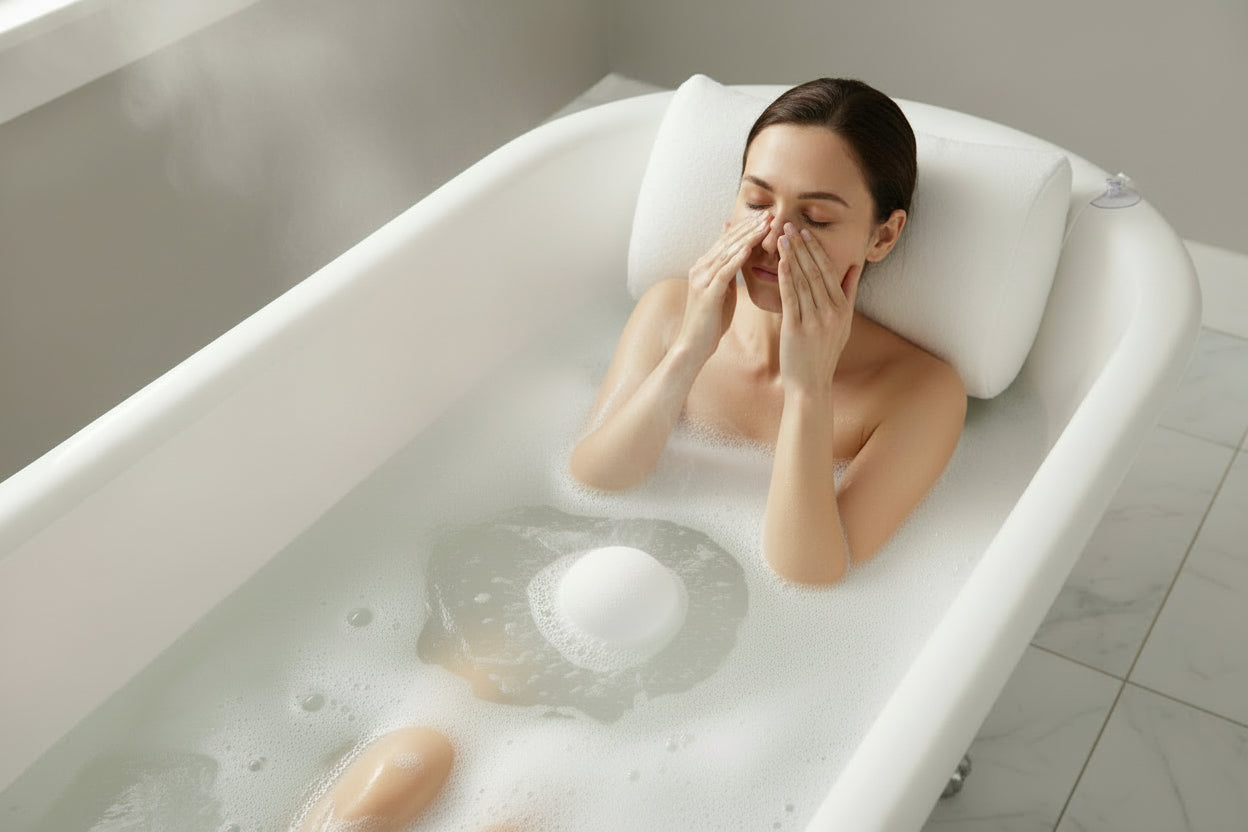 Bath Melts - Soothing 3 oz. woman relaxing in a bath with soothing bubbles and steam for a spa-like experience
