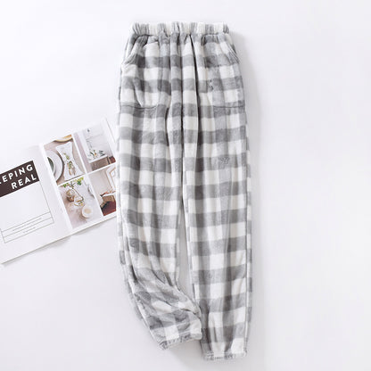 Men's Autumn Fleece-lined Warm Plaid Pants