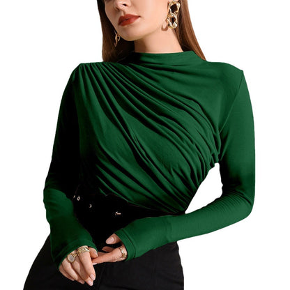 Women's Pleated Half Turtleneck Top