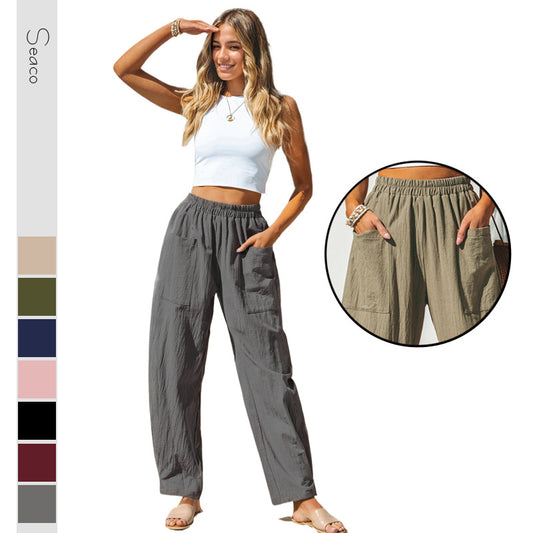 Pantalones casuales de algodón y lino para mujer