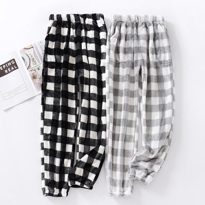 Men's Autumn Fleece-lined Warm Plaid Pants