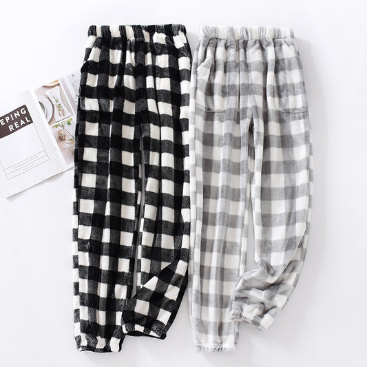 Men's Autumn Fleece-lined Warm Plaid Pants