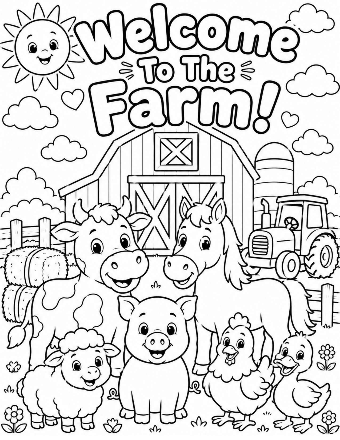 Welcome To  The Farm Printable Coloring Book