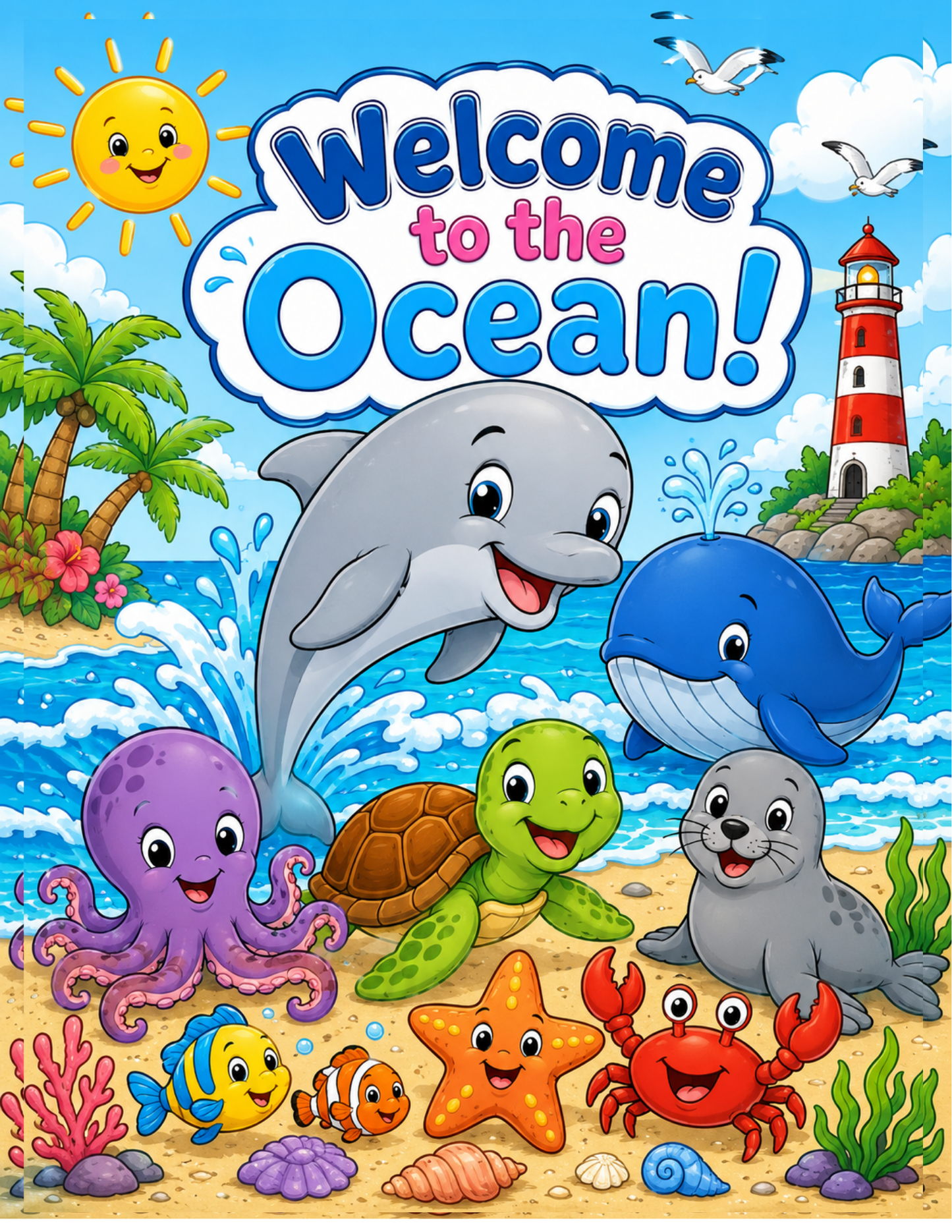 Ocean Adventures Coloring Book for Kids Ages 3–8 | Printable Ocean Animal Coloring Pages | Caribbean Beach Fun | Preschool Coloring Book PDF