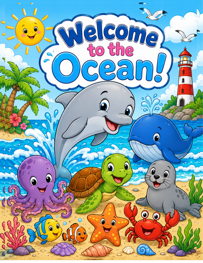 Ocean Adventures Coloring Book for Kids Ages 3–8 | Printable Ocean Animal Coloring Pages | Caribbean Beach Fun | Preschool Coloring Book PDF
