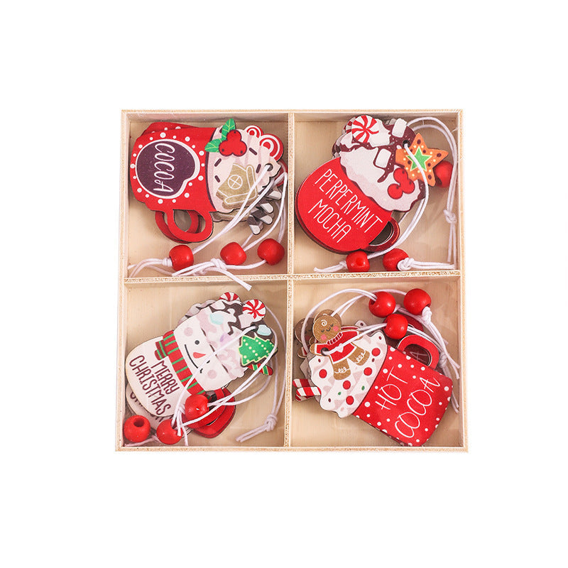 Indulge in the charming holiday spirit with these exquisite 12-piece wooden Christmas ornaments. Each set features a gingerbread man, gingerbread lady, and a hot chocolate box - perfect for adding a touch of sweetness to your holiday decor.