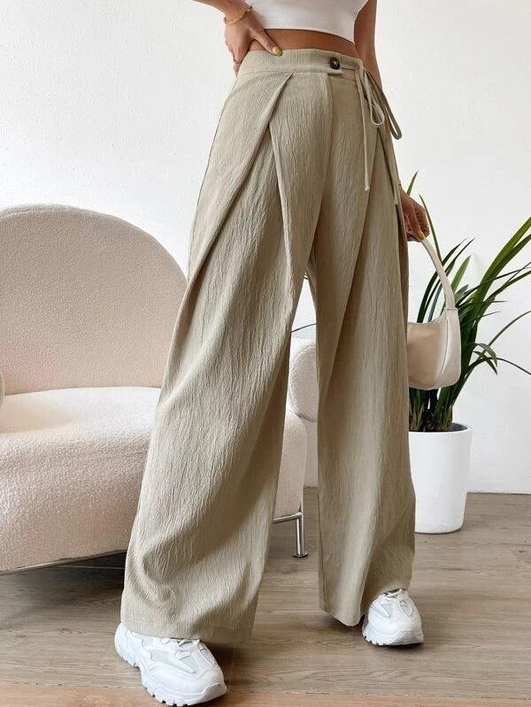 Women’s High-waist Lace-up Casual Wide Legged Pants