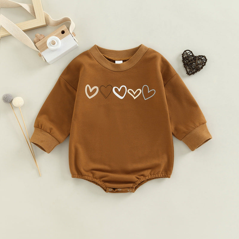 Get ready to fall in love with this cute Children's Love Embroidered One-piece Long Sleeve Romper! It's perfect for autumn days, whether your little one is indoors or outdoors. Made of soft cotton, it's perfect for any occasion - it's simply adorable! Acc