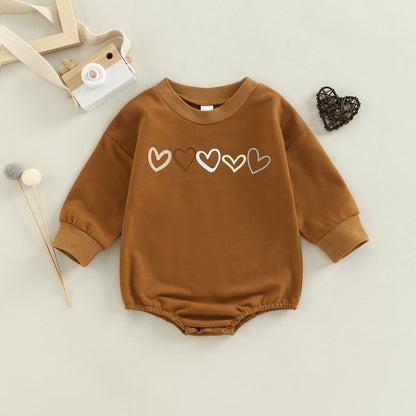 Get ready to fall in love with this cute Children's Love Embroidered One-piece Long Sleeve Romper! It's perfect for autumn days, whether your little one is indoors or outdoors. Made of soft cotton, it's perfect for any occasion - it's simply adorable! Acc