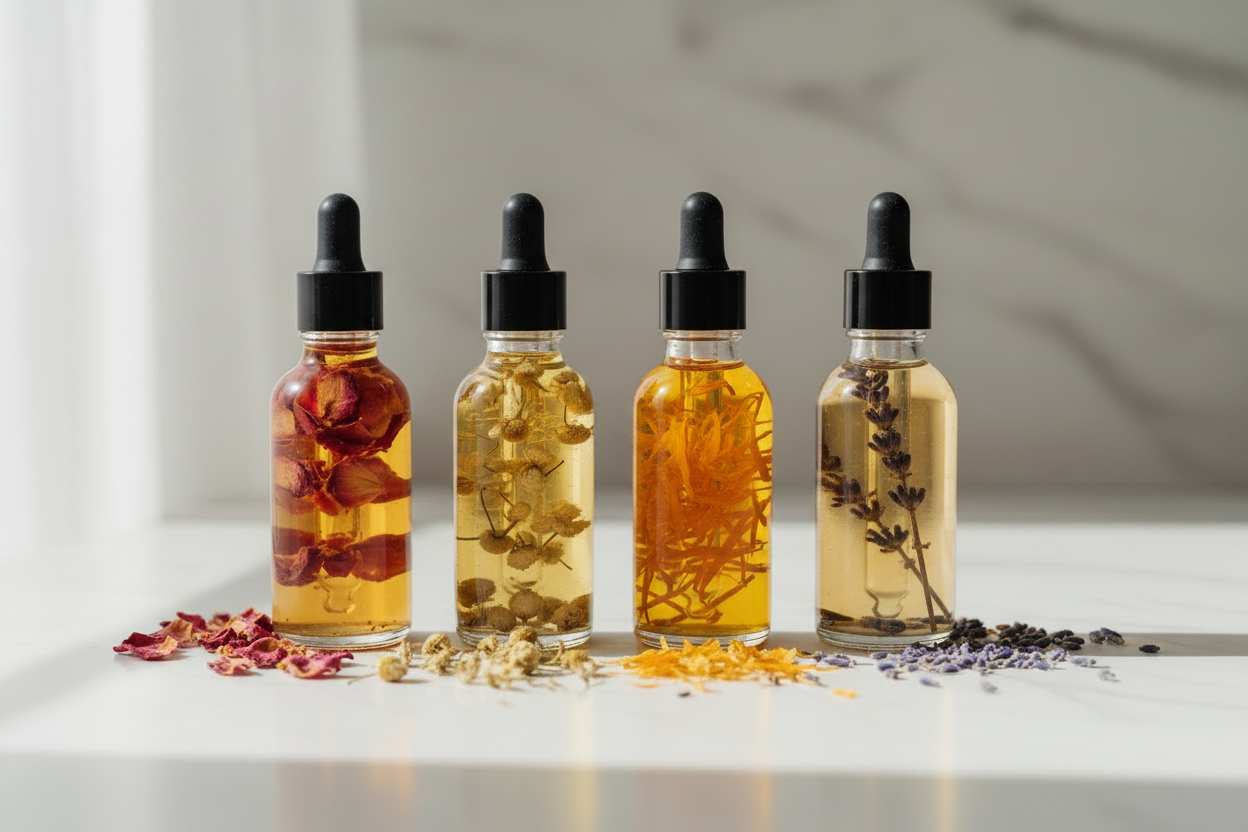 Botanical Dry Body Oil Bottles with Black Droppers