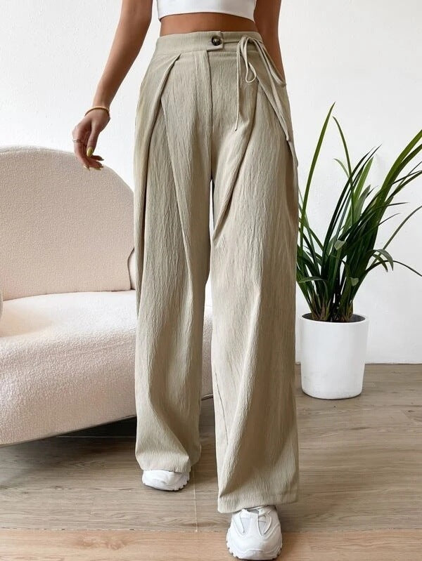 Women’s High-waist Lace-up Casual Wide Legged Pants