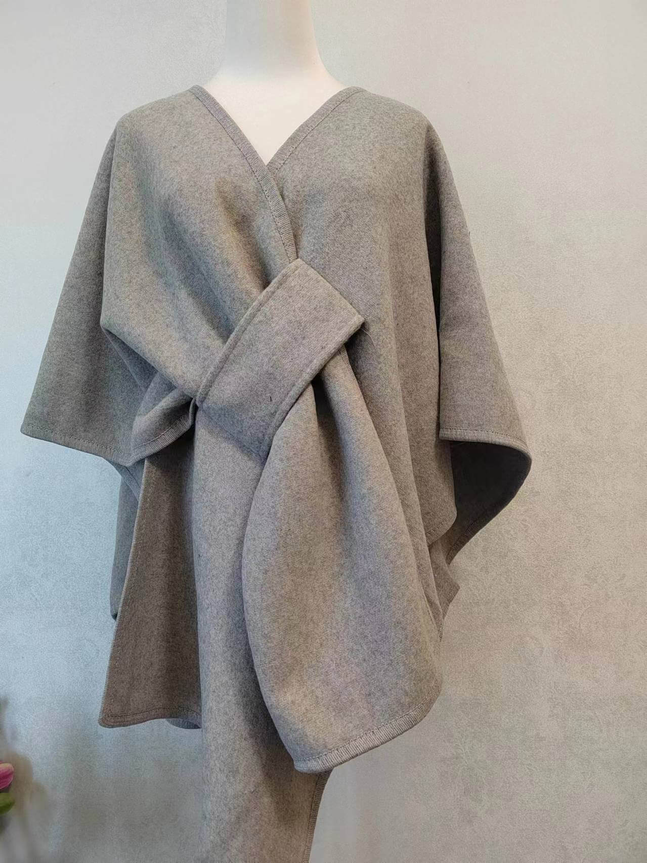 Women's Cotton Twill Cardigan Cape And Shawl in elegant gray fabric, perfect for stylish warmth.