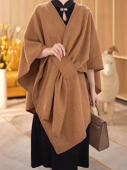 Women's Cotton Twill Cardigan Cape And Shawl styled in a warm, elegant brown for casual or formal wear.