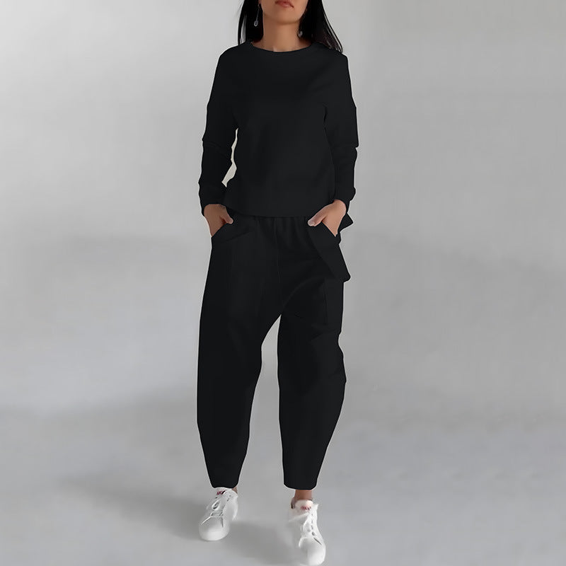 Women's Sweatsuit with Lace Up Back slit Top & Loose Pants set