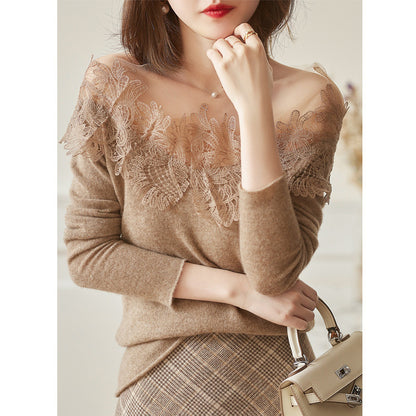 Women's Lace Stitching Embroidered Cashmere Sweater