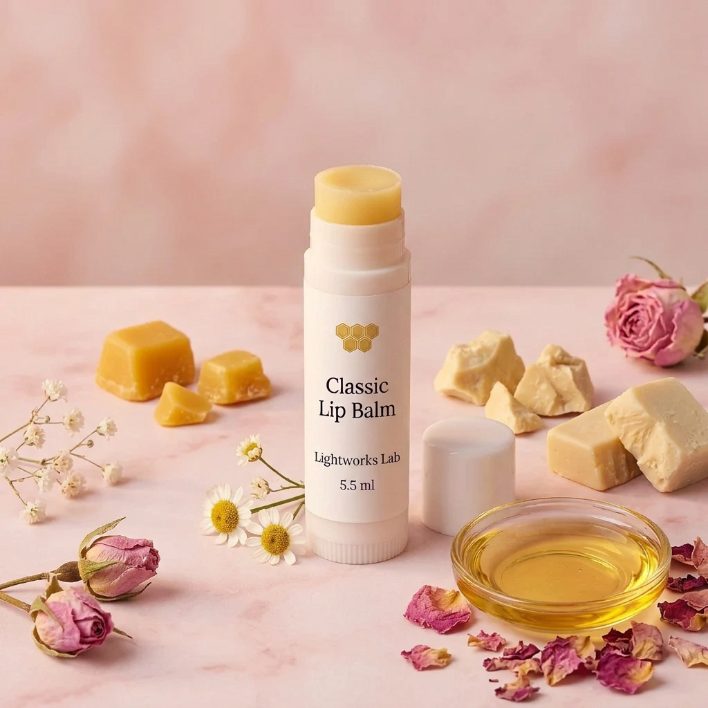Classic Lip Balm with honeycomb and golden castor oil dish