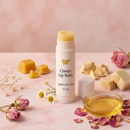 Classic Lip Balm with honeycomb and golden castor oil dish