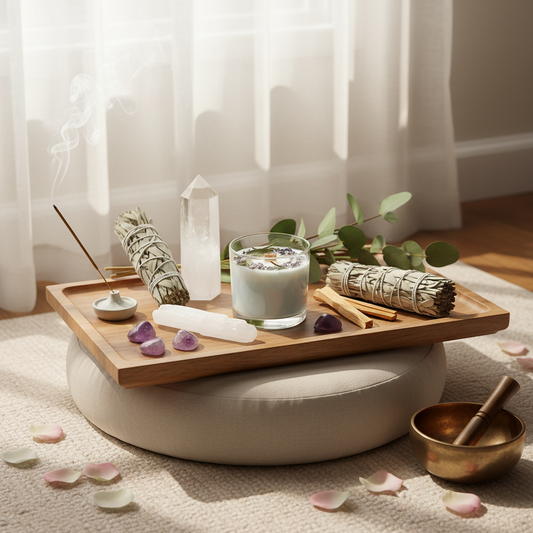 Glass candle with floral elements on a white background