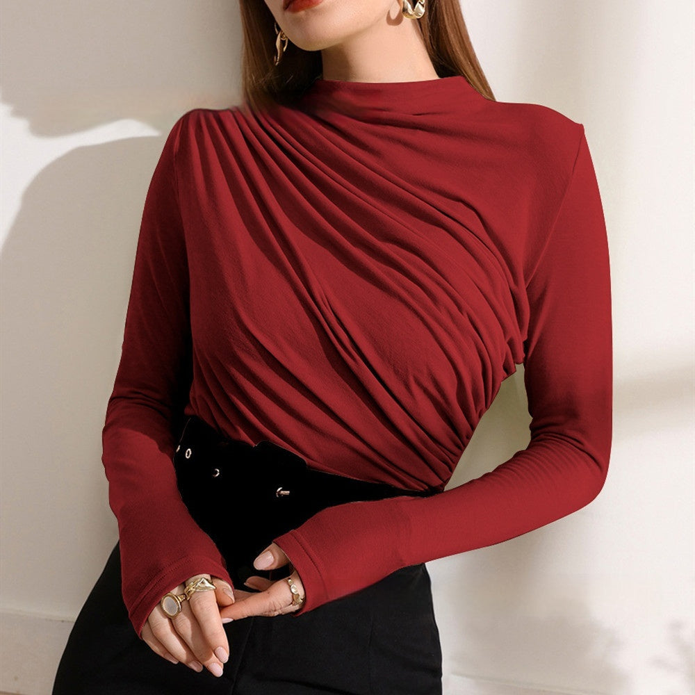 Women's Pleated Half Turtleneck Top