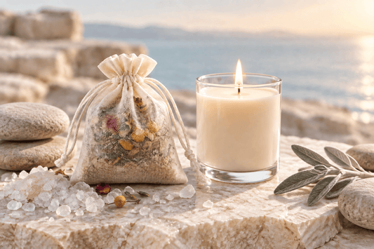 Dead Sea salt soak and plain candle gift set