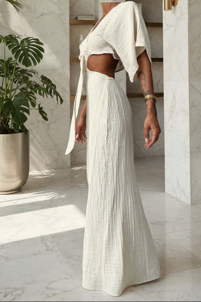Women's Summer Time Maxi Dress showcasing a side view with a flattering silhouette and elegant design in Milky White.