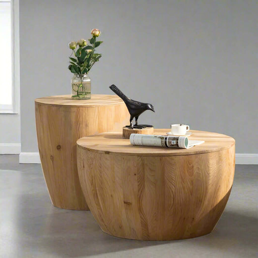 Vintage Style Bucket Shaped Coffee Table Set. Luxurious charm, minimalist design, stable structure, unique personality. Ideal for living rooms and playrooms.