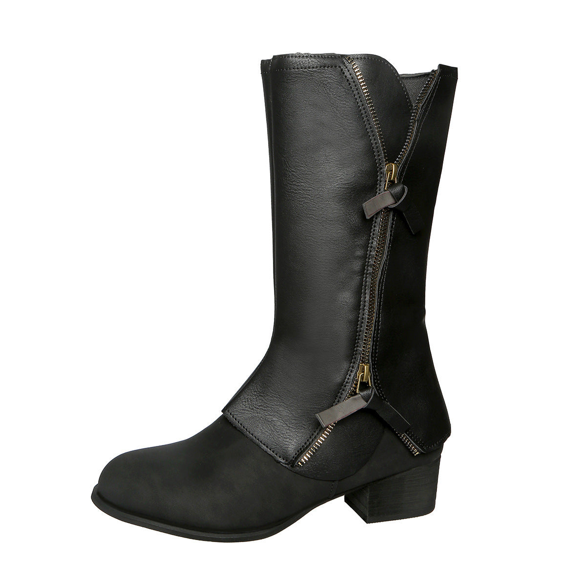 Women's Chunky Heel Side Zipper Boots