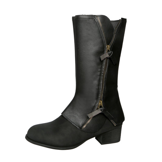 Women's Chunky Heel Side Zipper Boots