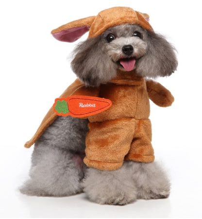 Dress up your furry friends in these costumes made of skin-friendly polyester fabric, perfect for any occasion. The sets include a hat, clothes, and cloak, all easily removable for quick changes. Its cute cartoon design will surely make your pet the cente