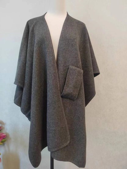 Women's Cotton Twill Cardigan Cape And Shawl in elegant gray twill fabric, perfect for casual and refined occasions.