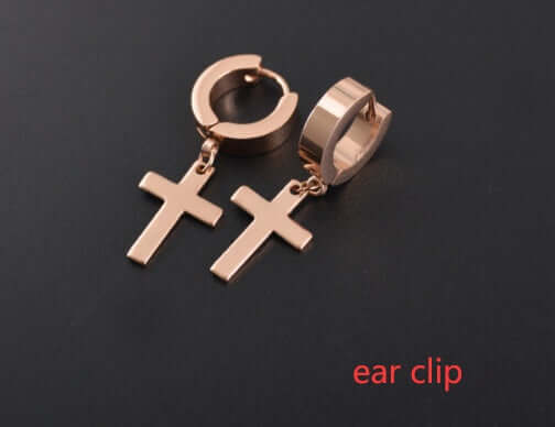 Titanium Steel Cross Earrings with sleek cross design and polished finish.