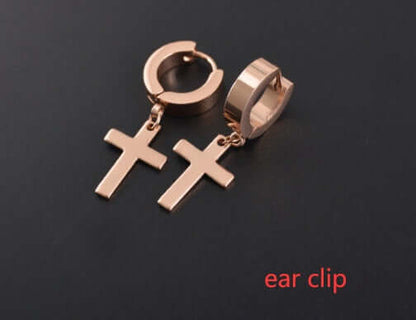 Titanium Steel Cross Earrings with sleek cross design and polished finish.