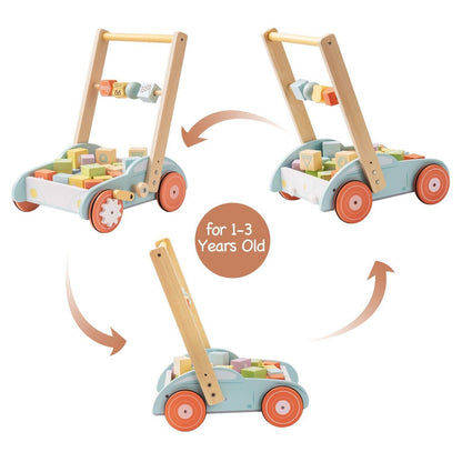 Wooden Baby Walker Push With ABC 123 Blocks