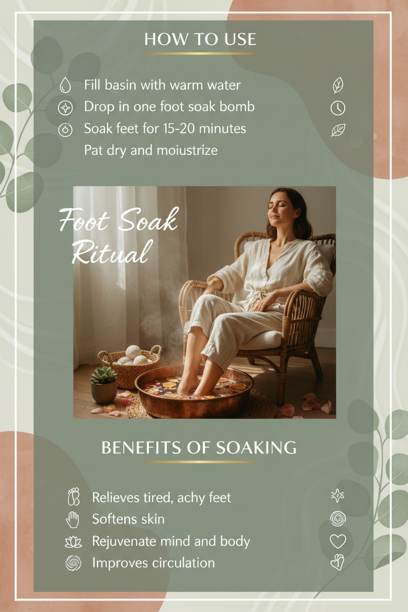 Therapeutic Foot Soak Bombs instructions and benefits of soaking for healthy feet.