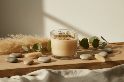 Intentional Ritual Candles (10 oz) displayed with natural elements, designed for mindfulness and ritual purposes.
