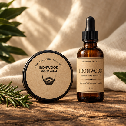 Ironwood beard balm and beard oil styled set