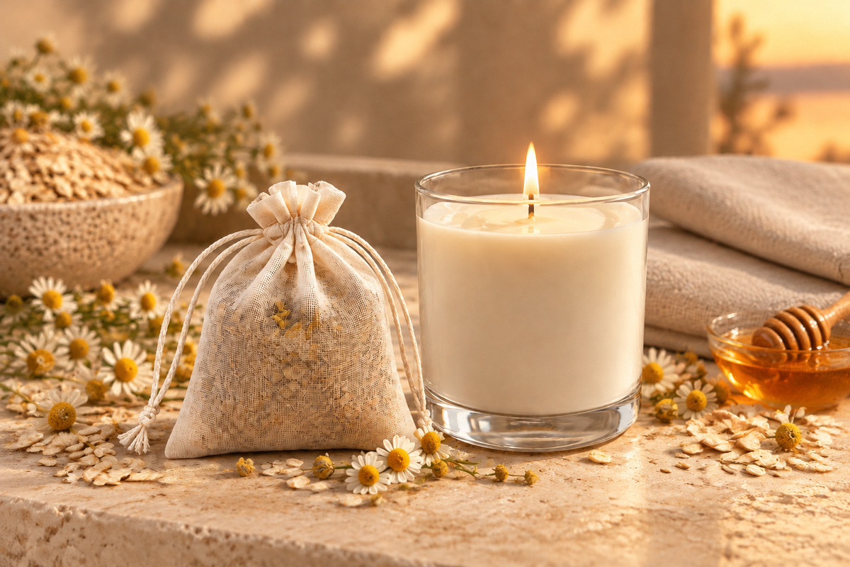 Oatmeal and Honey soak and plain candle set