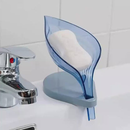 Soap & Shower Steamer Holder in Clear Blue color, elegantly holding a soap bar above a sink.
