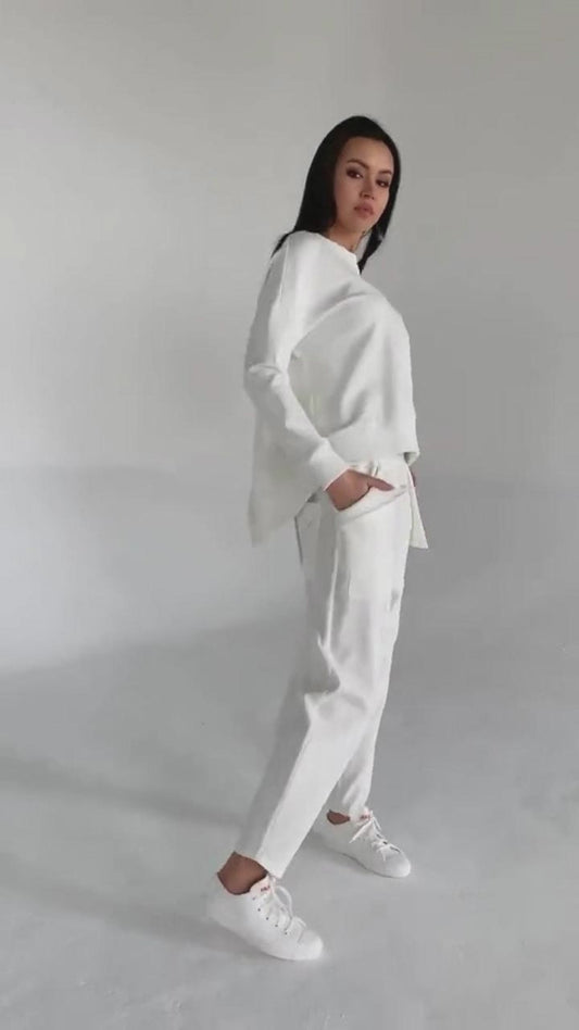 Women's Sweatsuit with Lace Up Back slit Top & Loose Pants set